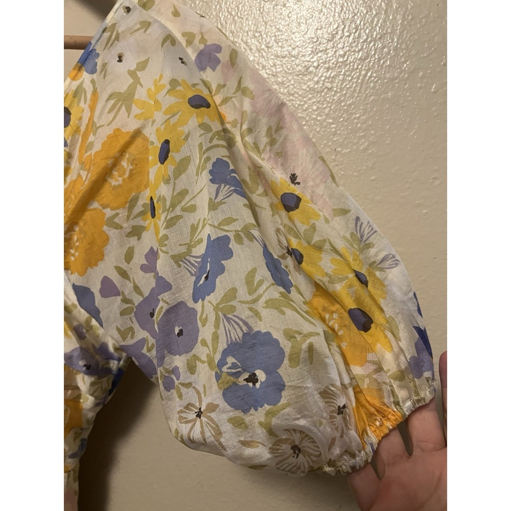 Other Stories Floral Puff Sleeve Tiered Maxi Dress Yellow Blue Orange Romantic 6 - Picture 8 of 16
